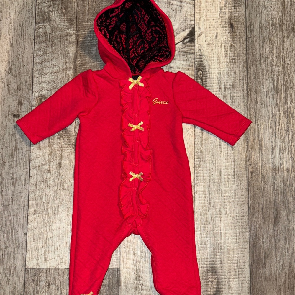 Guess Red Baby Footie with Gold Accents-size 3-6 months